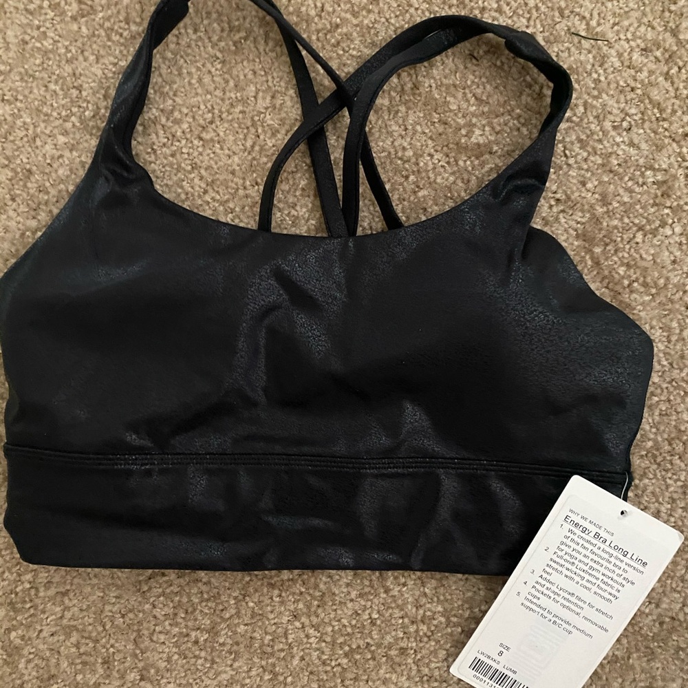 NWT lululemon Black Foil Energy Longline Bra - 8